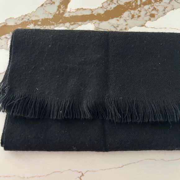 Black Solid Acrylic Scarf Neck Warmer OS Unisex Winter Accessories Tassel Hem - Picture 6 of 6